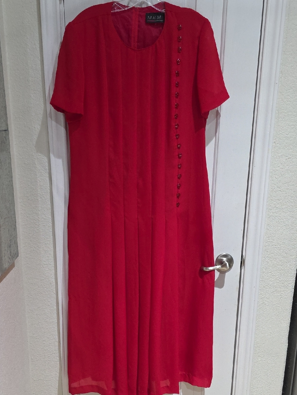 M.H.M. Melissa Harper Vintage Red Short-Sleeve Pleated Dress Size 12
